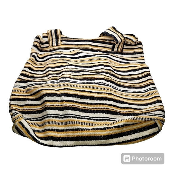 Mexico Embroidered Stripes Yellow Black White Tote 100% Cotton - Picture 6 of 11